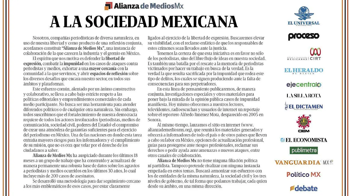 Alianza de Medios- A la sociedad portada